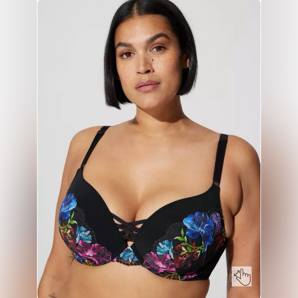 Torrid Black and Pink Floral Bra with Full Coverage